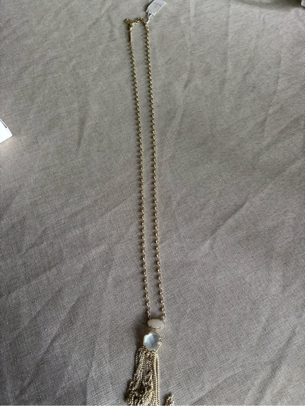 Kendra Scott Gold Necklace with White Faceted Stone and Tassel